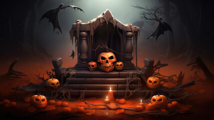 Wall Mural - halloween themed promotion sale podium design. detailed and intricate image