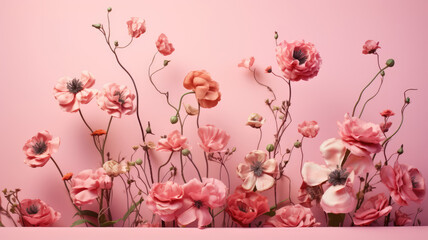 Wall Mural - flowers on pink background, highly detailed image
