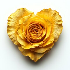 Wall Mural - Yellow rose shaped like heart, petals perfectly arranged forming unique floral design, symbolizing love.