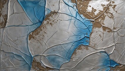 Textured Silver Blue Abstract Relief Painting