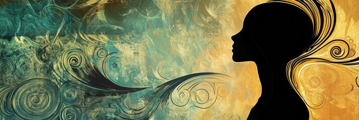 Poster - A person’s silhouette appears against a colorful abstract background, featuring swirling patterns and vibrant hues, suggesting creativity. Generative AI