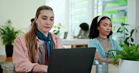 Aufkleber - College, student and typing with laptop for education, studying and online for thesis information. Journalism class, woman and editing with digital for article project, research proposal and reading