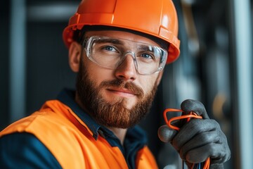 IT Technician Holding Network Cables in Portrait Style