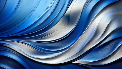 Abstract blue and silver flowing lines create a dynamic and modern design.