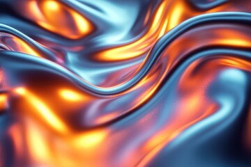 Poster - Abstract Wavy Metallic Surface with Orange and Blue Highlights