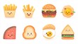 © Chaikit - charming food emoji set, round puffy french fries, grinning sandwich, blushing egg on toast, cheerful taco, bubbly style, candy-colored palette
