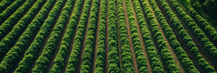 Poster - Straight rows of vibrant green vegetables stretch across the garden, showcasing healthy growth under the bright sunlight. Generative AI