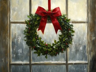 Wall Mural - Wreath with Red Bow