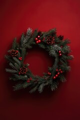 Wall Mural - Christmas Wreath with Pine Cones and Berries