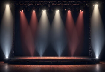 Wall Mural - Concert Stage Scenery With Spotlights and Colored Lights, realistic image