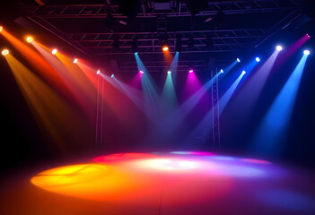 Wall Mural - Concert Stage Scenery With Spotlights and Colored Lights, realistic image