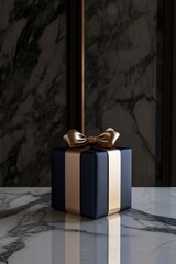 Wall Mural - Blue Gift Box on Marble Table