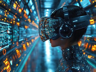 Poster - A Cyborg Woman in a Futuristic Digital World