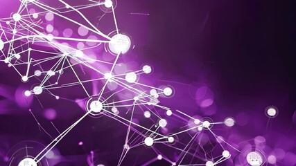 Wall Mural - a vibrant purple digital abstract background with glowing nodes and intricate lines symbolizes techn