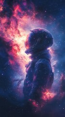 Wall Mural - astronaut floating through the cosmos surrounded by a breathtaking galaxy of stars and vibrant purpl