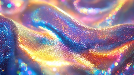 Wall Mural - Colorful abstract glittering fabric with cosmic swirls and waves in nebula colors of pink, purple,