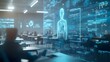 © S.W. - Close-up, A futuristic AI-powered classroom with holographic teachers and interactive learning tools, symbolizing education revolutionized by AI
