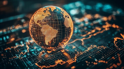 Wall Mural - glowing globe representing globalization in finance, surrounded by digital data and networks, symbol