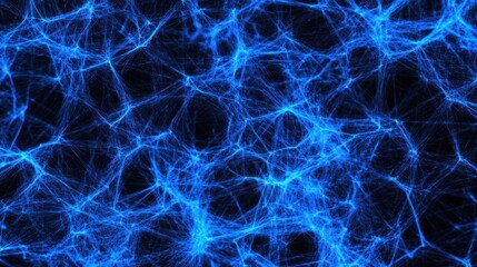 Wall Mural - bright blue network nodes and lines on a dark background, forming an intricate digital web