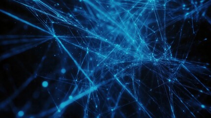 Wall Mural - bright blue network nodes and lines on a dark background, forming an intricate digital web