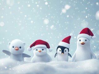 Cute Penguins and a Polar Bear in a Winter Wonderland.