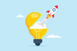 © VZ_Art - Flat illustration of rocket launch from opening lightbulb breakthrough new idea entrepreneurship success innovation startup creativity begin business