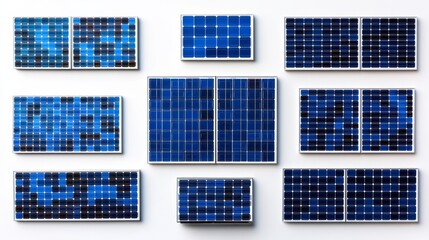 Wall Mural - Assorted Solar Panels Collection Isolated on White Background