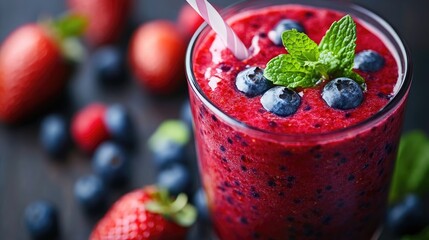 Refreshing berry smoothie a vibrant blend of strawberries and blueberries for a healthy treat