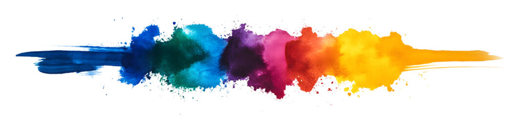 Wall Mural - Vibrant Watercolor Brush Stroke with Multicolor Gradient on white and transparent background. PNG