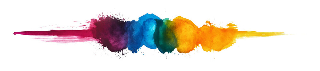 Wall Mural - Vibrant Watercolor Brush Stroke with Multicolor Gradient on white and transparent background. PNG