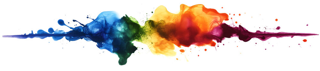Wall Mural - Vibrant Watercolor Brush Stroke with Multicolor Gradient on white and transparent background. PNG