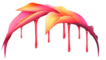 Wall Mural - Vibrant Heliconia Petals with Dripping Paint Effect on white and transparent background. PNG