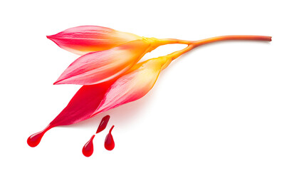 Wall Mural - Vibrant Heliconia Petals with Dripping Paint Effect on white and transparent background. PNG