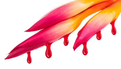 Wall Mural - Vibrant Heliconia Petals with Dripping Paint Effect on white and transparent background. PNG