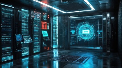 Futuristic data center a glimpse into high-tech server rooms and advanced network systems