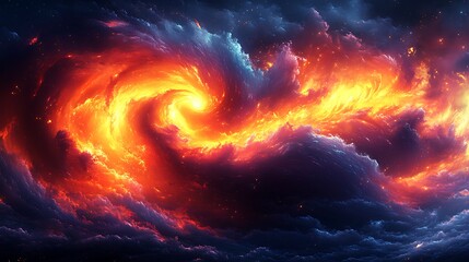 Wall Mural - A fiery, swirling vortex of clouds against a dark background, resembling a celestial storm.