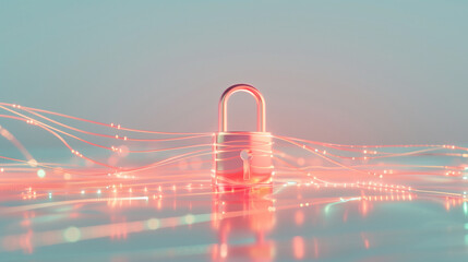 Canvas Print - Abstract glowing padlock with digital lines symbolizing secure data and technology