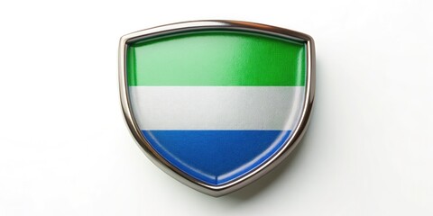 Sierra Leone Flag Badge Design - Candid Photography of Metal Shield, National Colors, Patriotism, Cultural Symbolism, Artistic Representation, Unique Emblems, Heritage, Flag Display