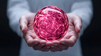 Healing hands embrace a glowing energy orb to promote wellness and inner peace in a captivating atmosphere