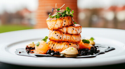 Captivating Food Scene with Salmon Stacks