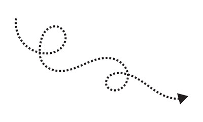 Wall Mural - squiggle line dashed arrow. dash curved vector editable stroke arrow. isolated on white background. 
