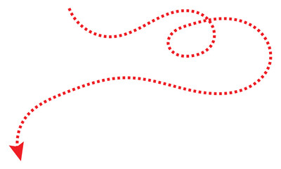 Wall Mural - squiggle line dashed arrow. dash curved vector editable stroke arrow. isolated on white background. 
