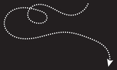 Wall Mural - squiggle line dashed arrow. dash curved vector editable stroke arrow. isolated on black background. 