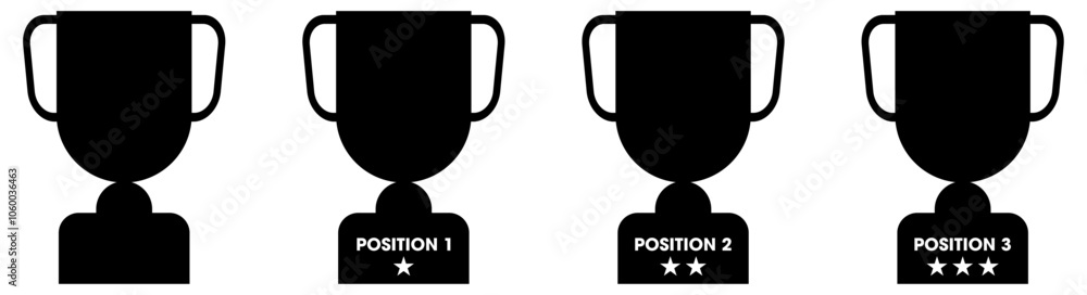 Trophy icon set. trophy cup symbol with first, second and third place ...