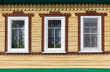 Wall Mural - Three windows with wooden frames and white panes