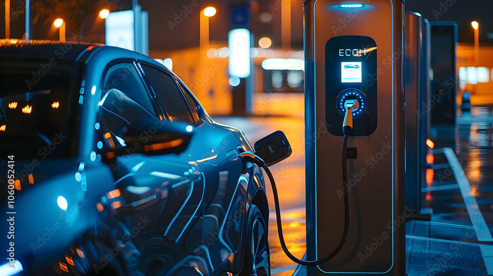 Power supply connected to electric vehicle charge battery. EV charging ...