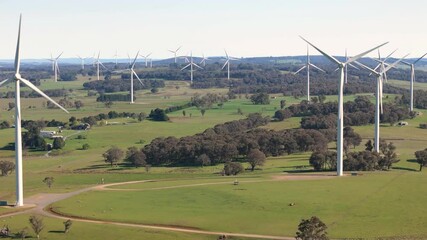 Wall Mural - aerial drone view of an array of large wind turbines at biala and gullen range wind farm, bannister 