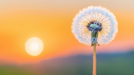 Wall Mural - A serene sunset casts a warm glow on the fluffy dandelion, capturing the essence of a perfect summer evening.