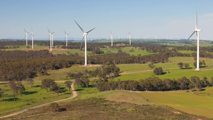 Wall Mural - aerial drone view of large wind turbines at gullen range wind farm, bannister in the southern tablel