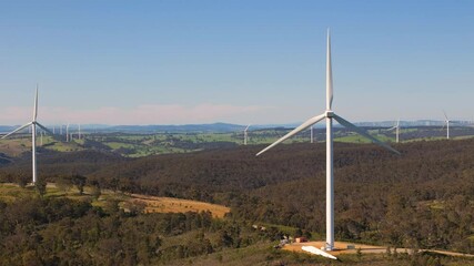 Wall Mural - aerial drone flypast of large wind turbines at gullen range wind farm, bannister in the southern tab